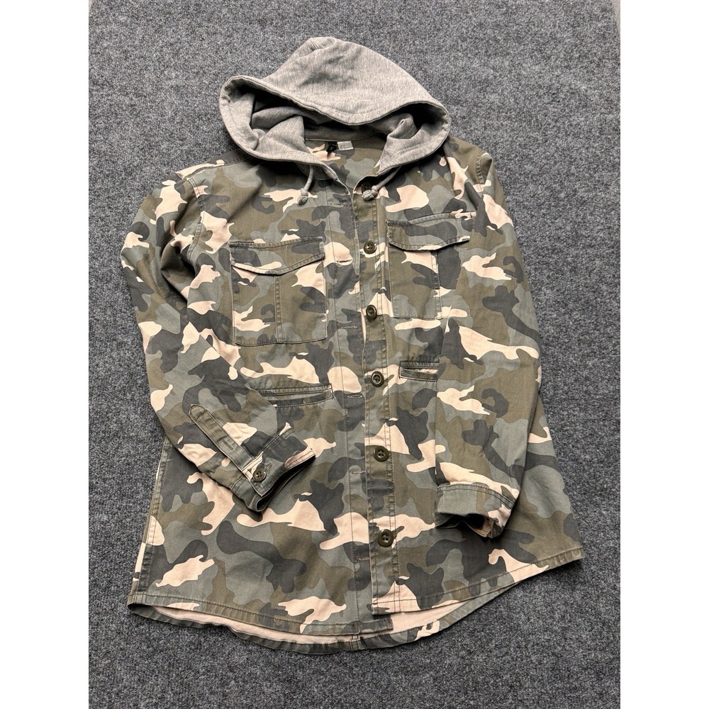 H&M Divided Hooded Utility Jacket Wmns 6 Green Camo Military Gorpcore Streetwear